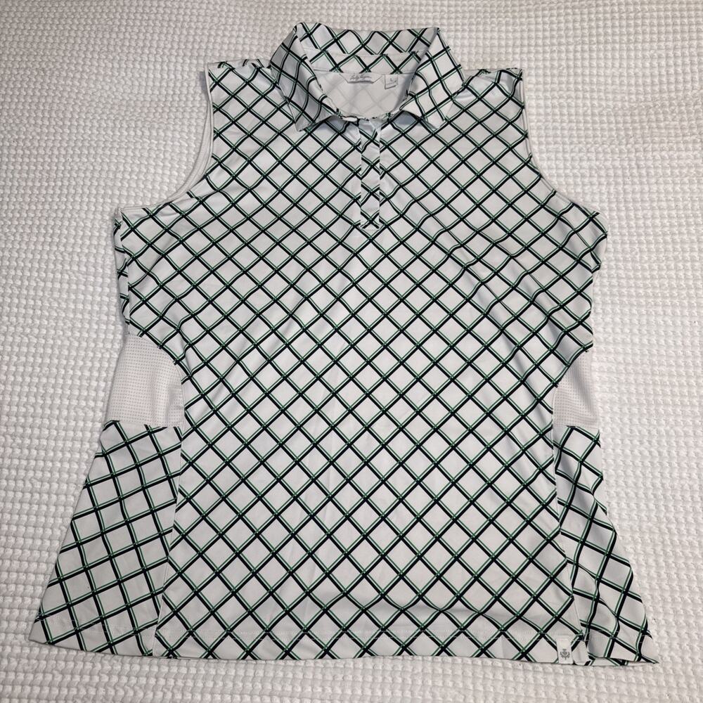 Womens Large Sleeveless Golf Polo Shirts Lot of 2 Plaid Stripe Athletic Stretch - Picture 2 of 15